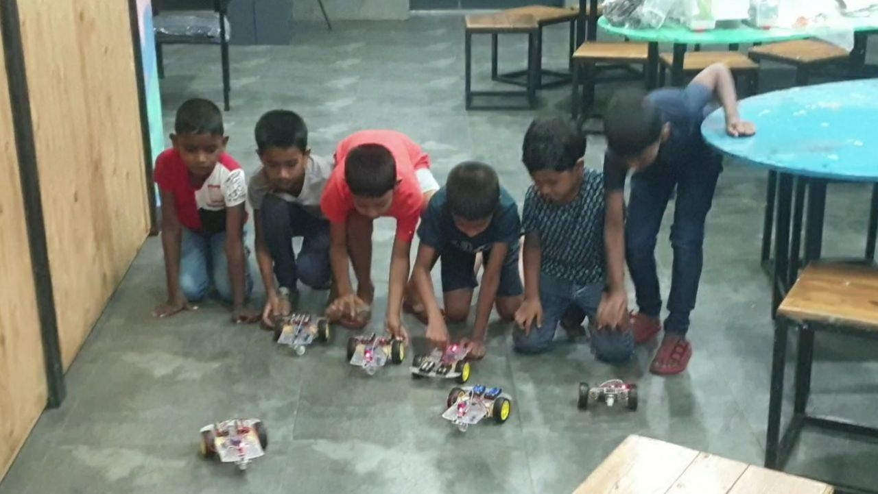 Students racing the robots they built