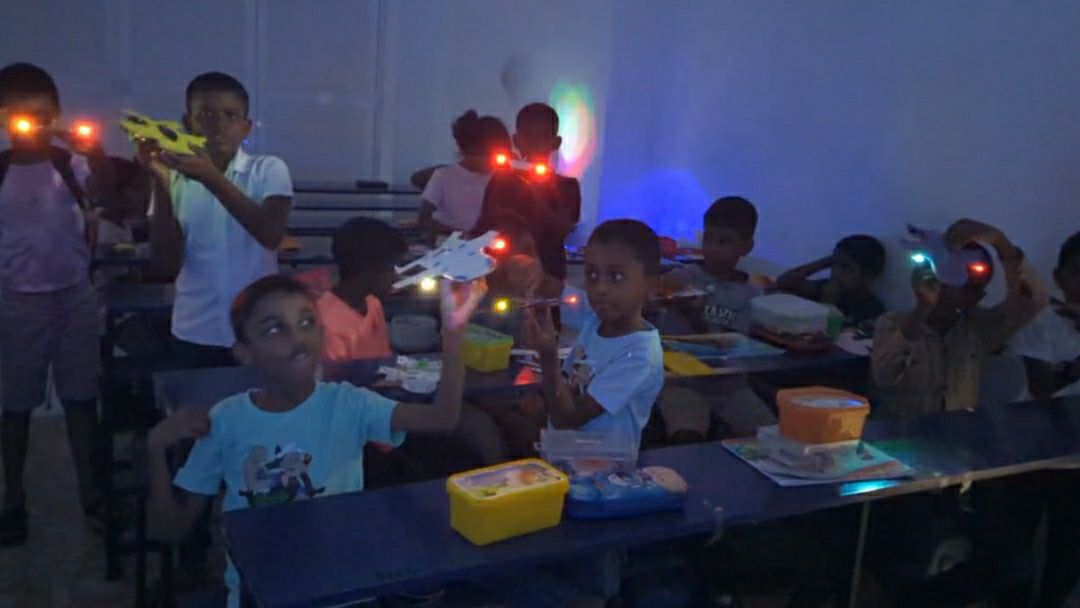 Students lighting up their LED projects in Mount Lavinia